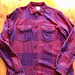 Lee Men's Red Plaid Shirt (Large)